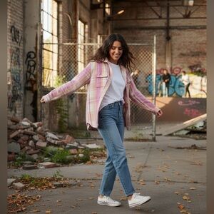 Like new Vans Eliza oversized marshmallow plaid shacket (shirt jacket)